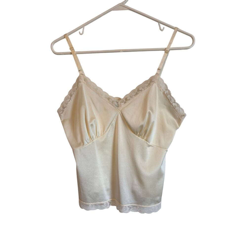 Sliperfection Vintage Babydoll Slip Cami Cream Lace Trim Medium Y2K coquette